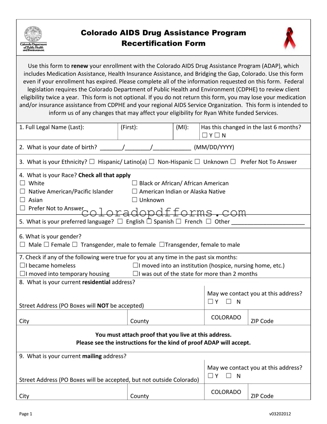 Fill in a Valid Adap Colorado Template