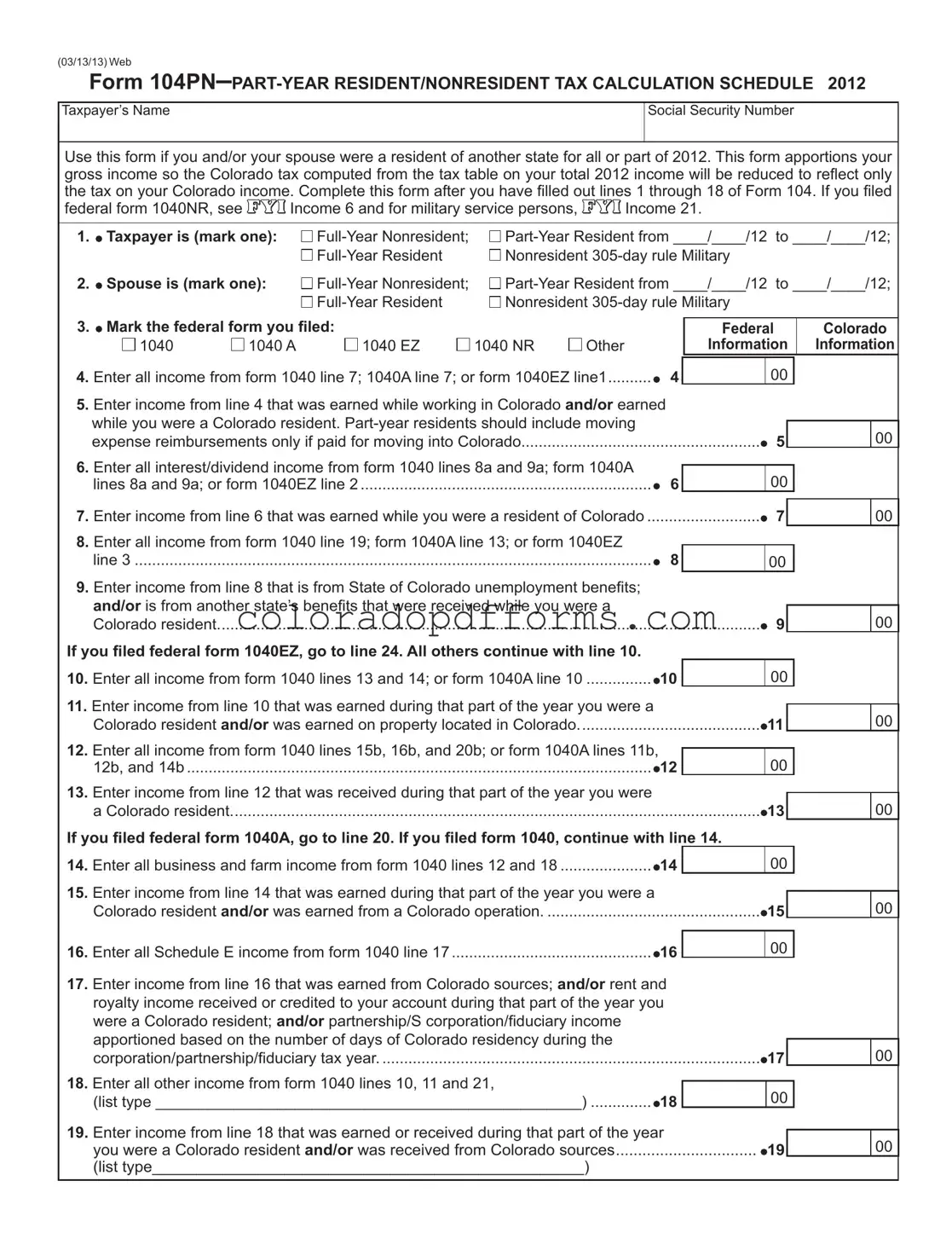 Fill in a Valid Colorado 104Pn Template