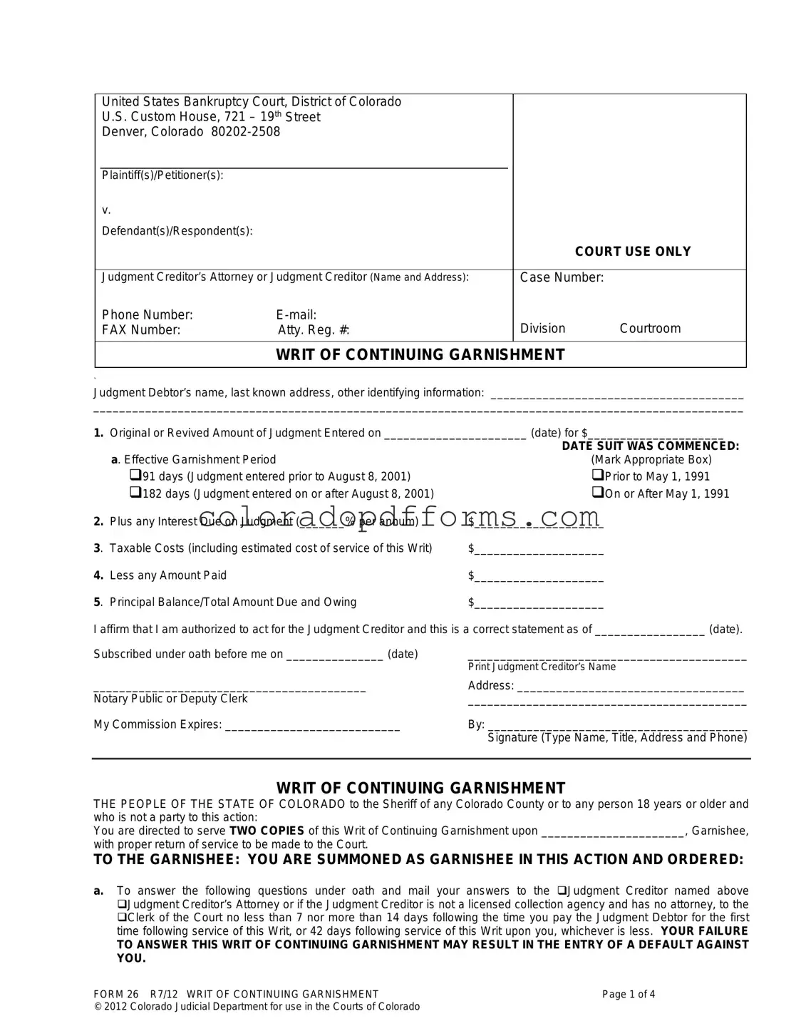 Fill in a Valid Colorado 26 Template