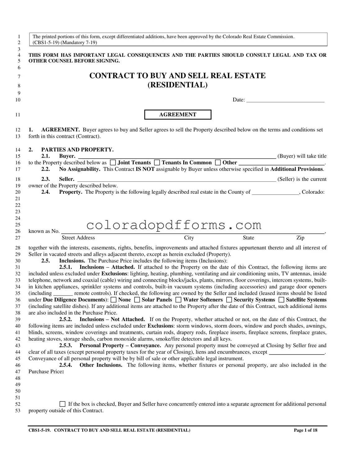 Fill in a Valid Colorado Contract Real Residential Template