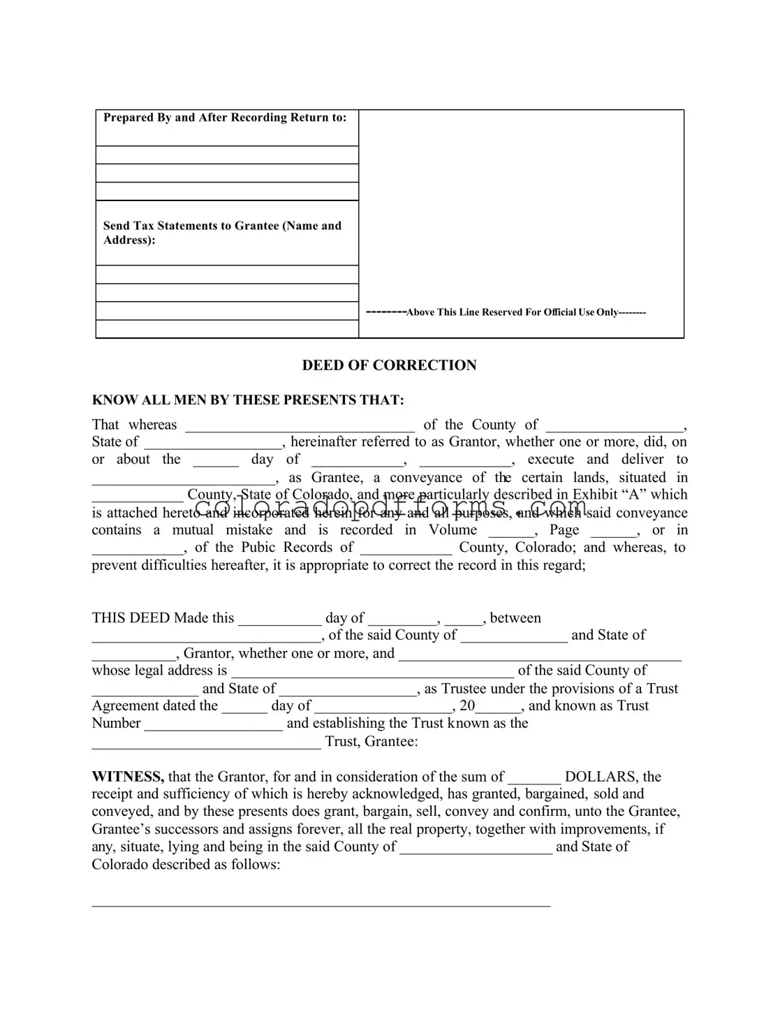 Fill in a Valid Colorado Correction Template