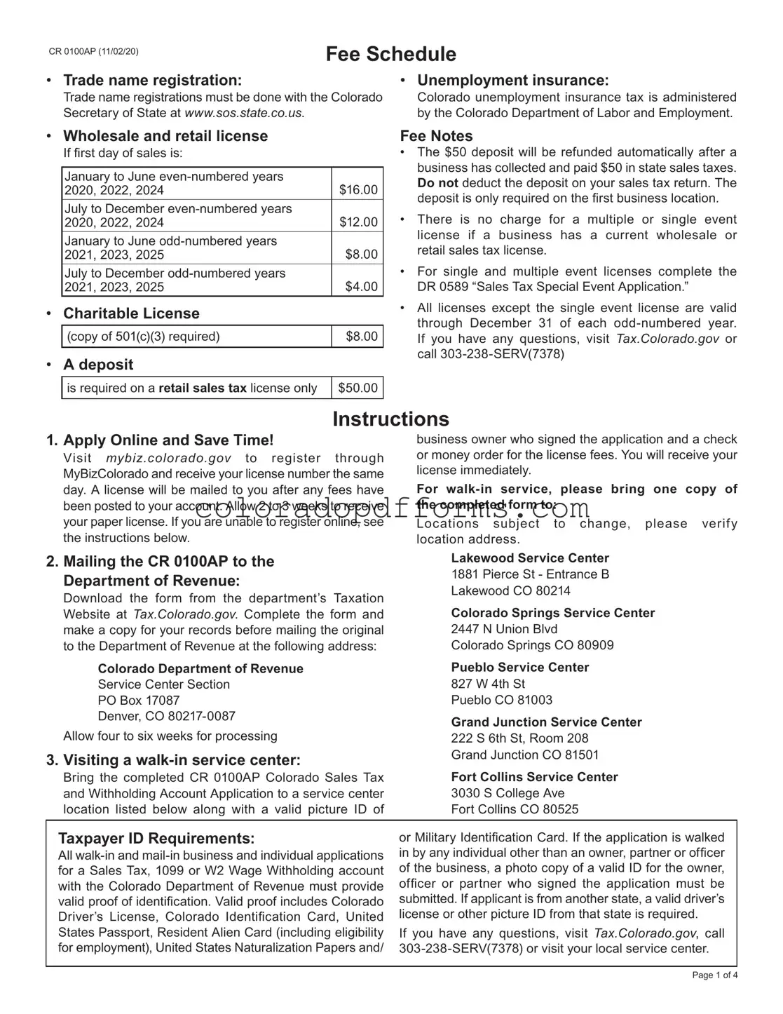 Fill in a Valid Colorado Cr0100 Template