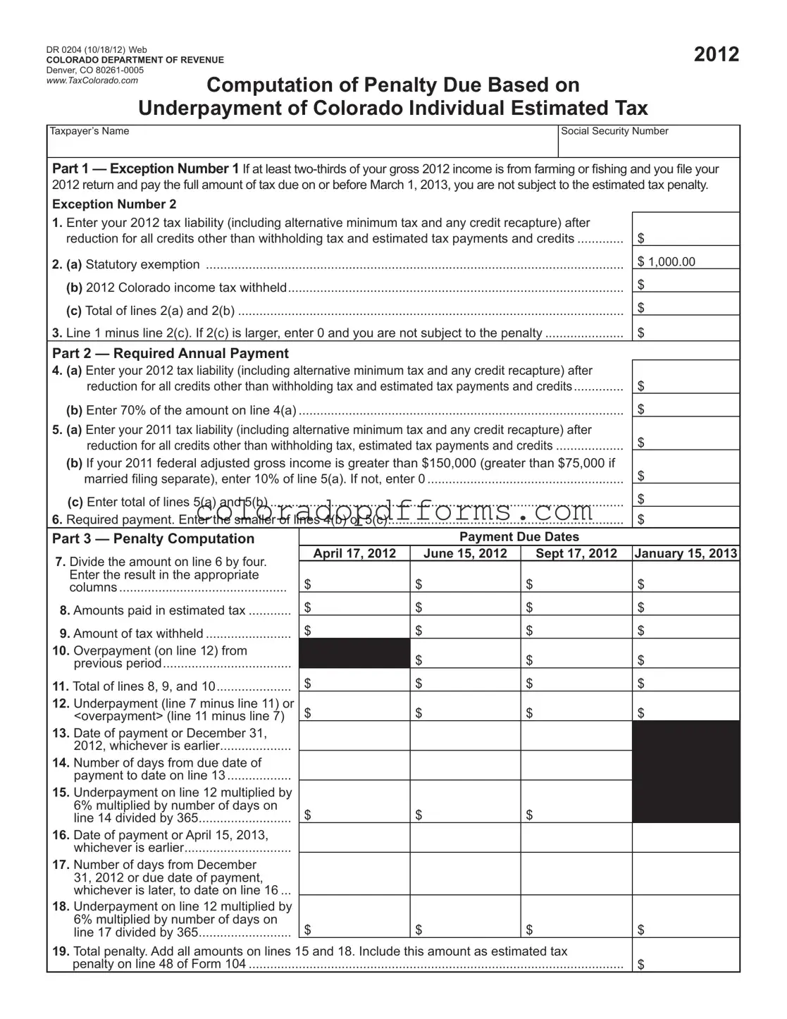Fill in a Valid Colorado Dr 0204 Template