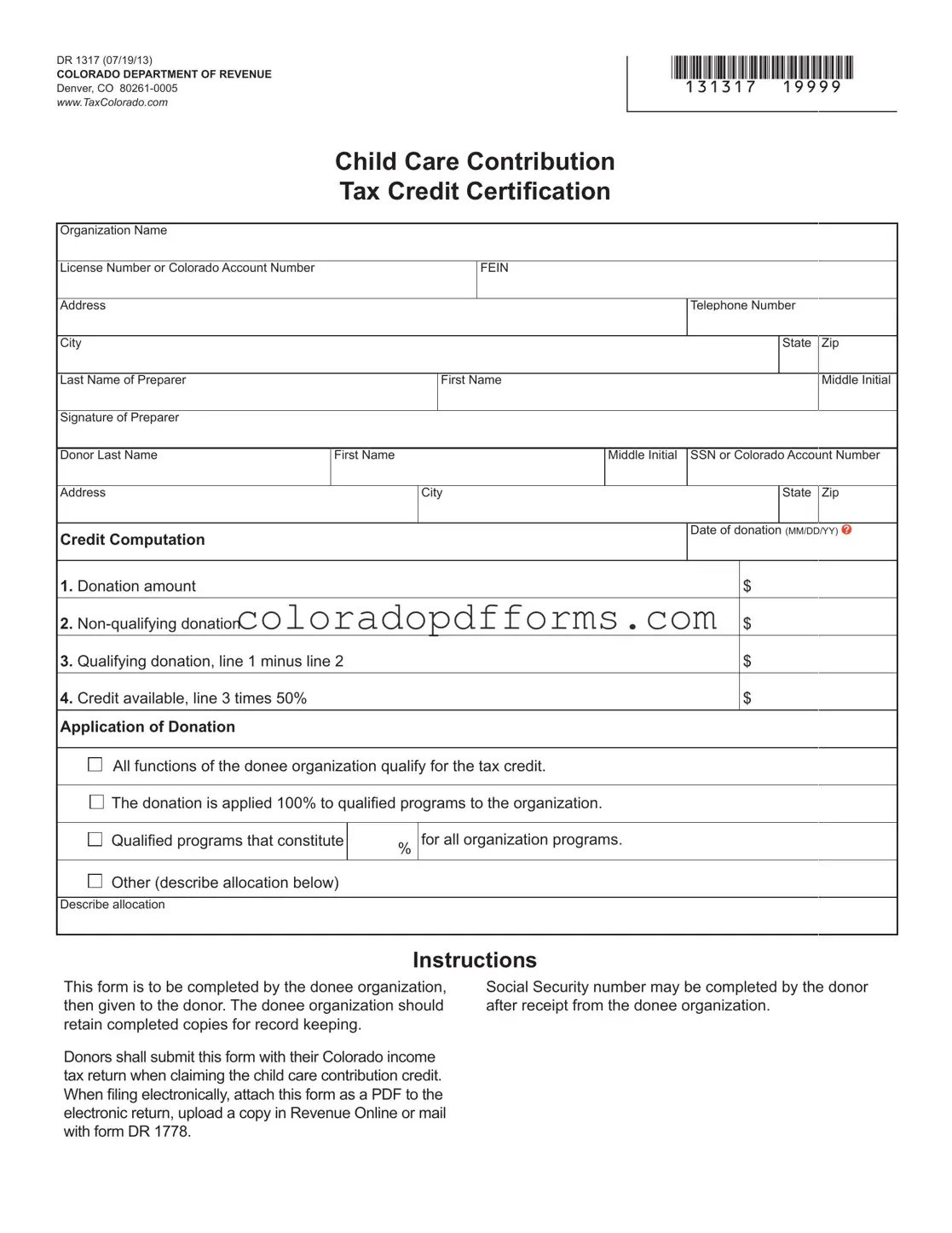 Fill in a Valid Colorado Dr 1317 Template