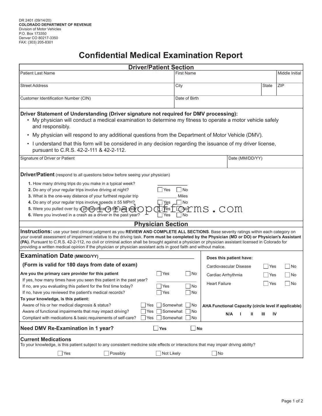 Fill in a Valid Colorado Dr 2401 Template