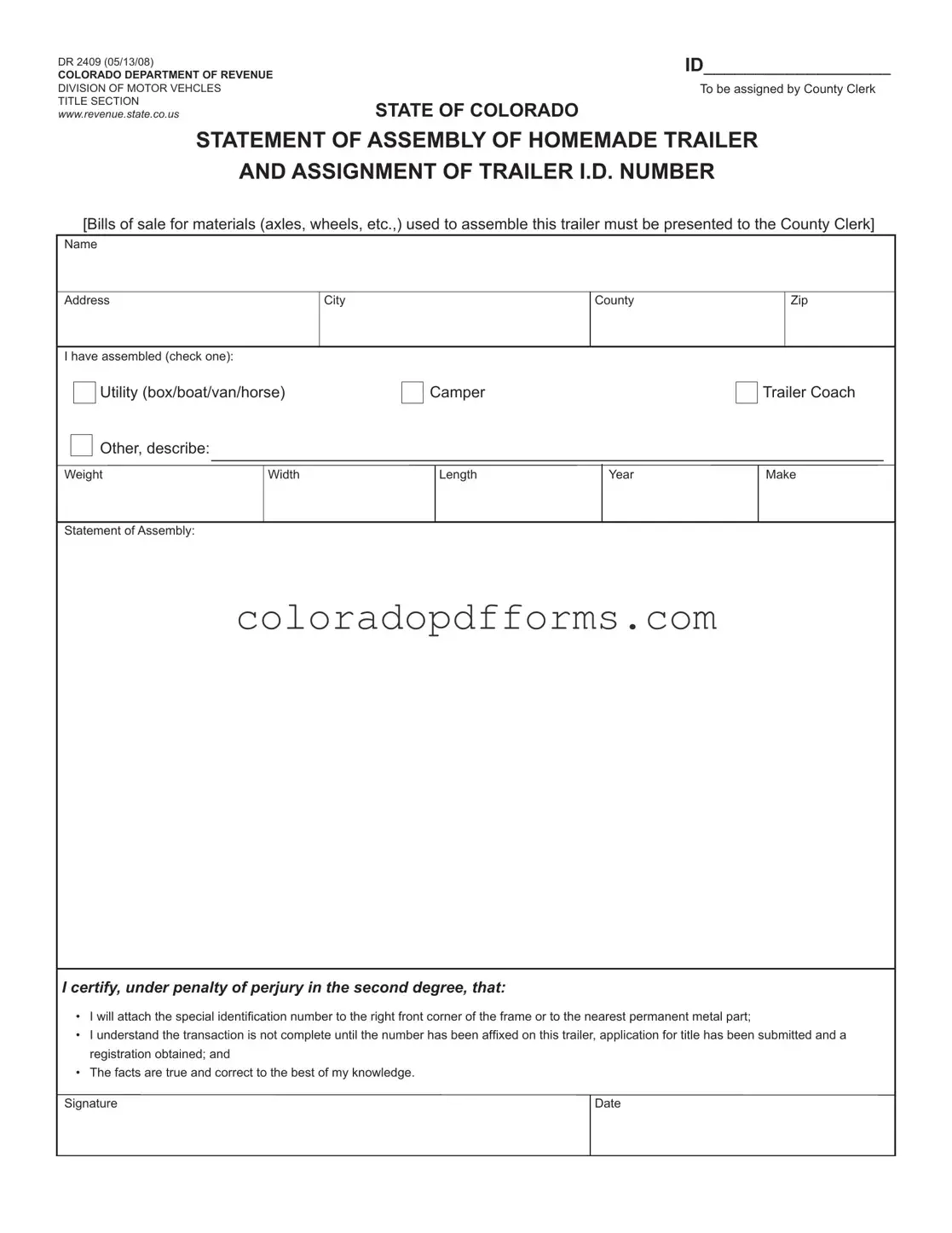 Fill in a Valid Colorado Dr 2409 Template