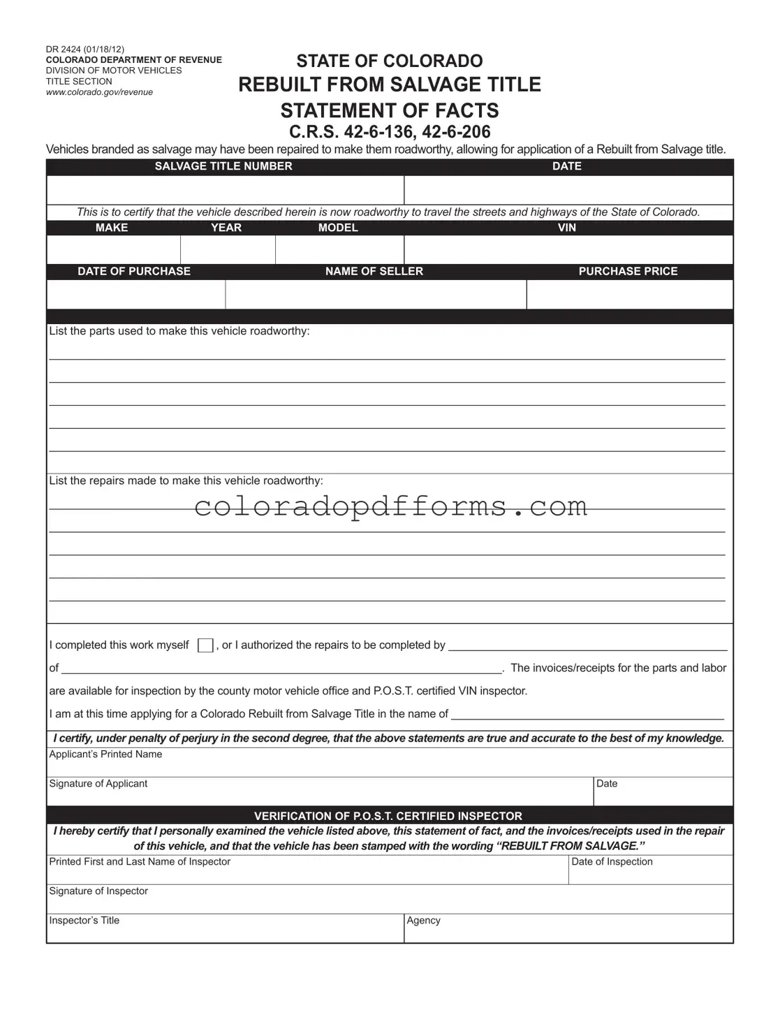 Fill in a Valid Colorado Dr 2424 Template