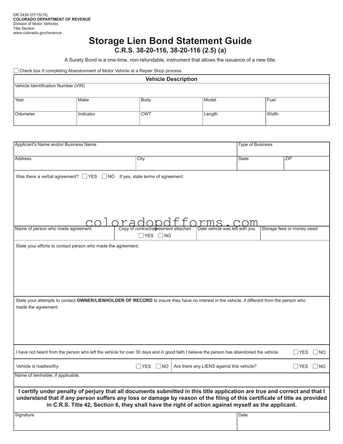 Fill in a Valid Colorado Dr 2438 Template