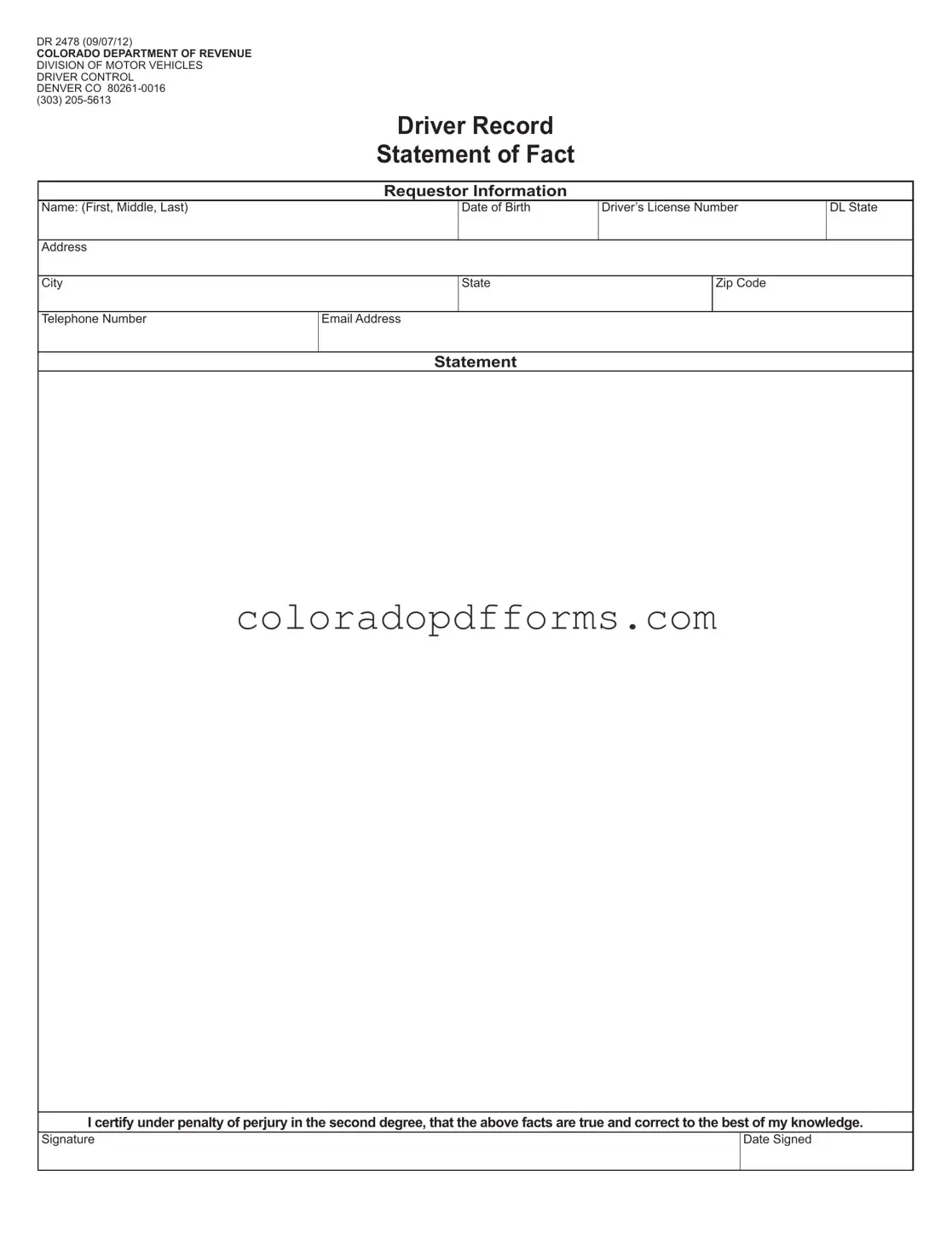 Fill in a Valid Colorado Dr 2478 Template