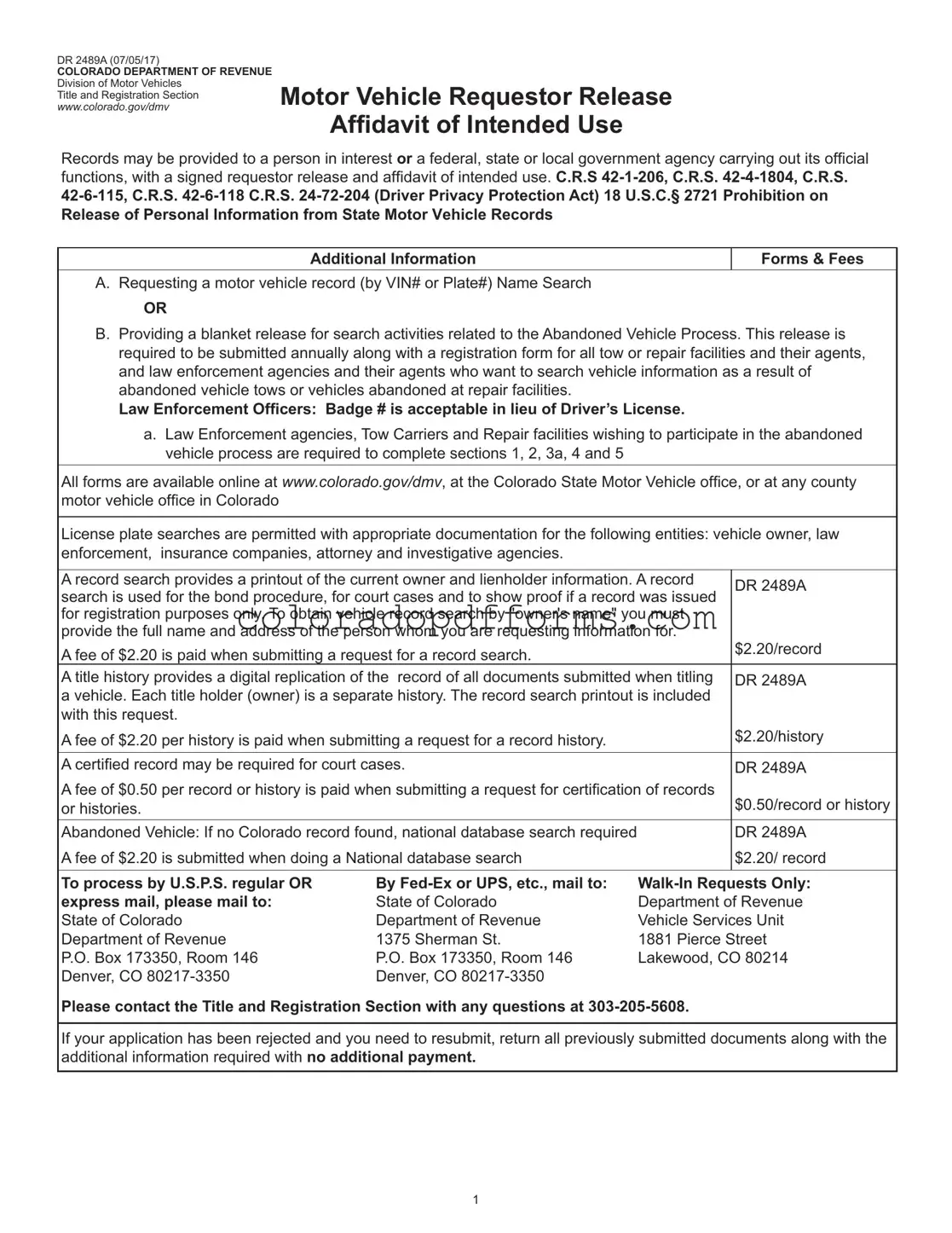 Fill in a Valid Colorado Dr 2489A Template