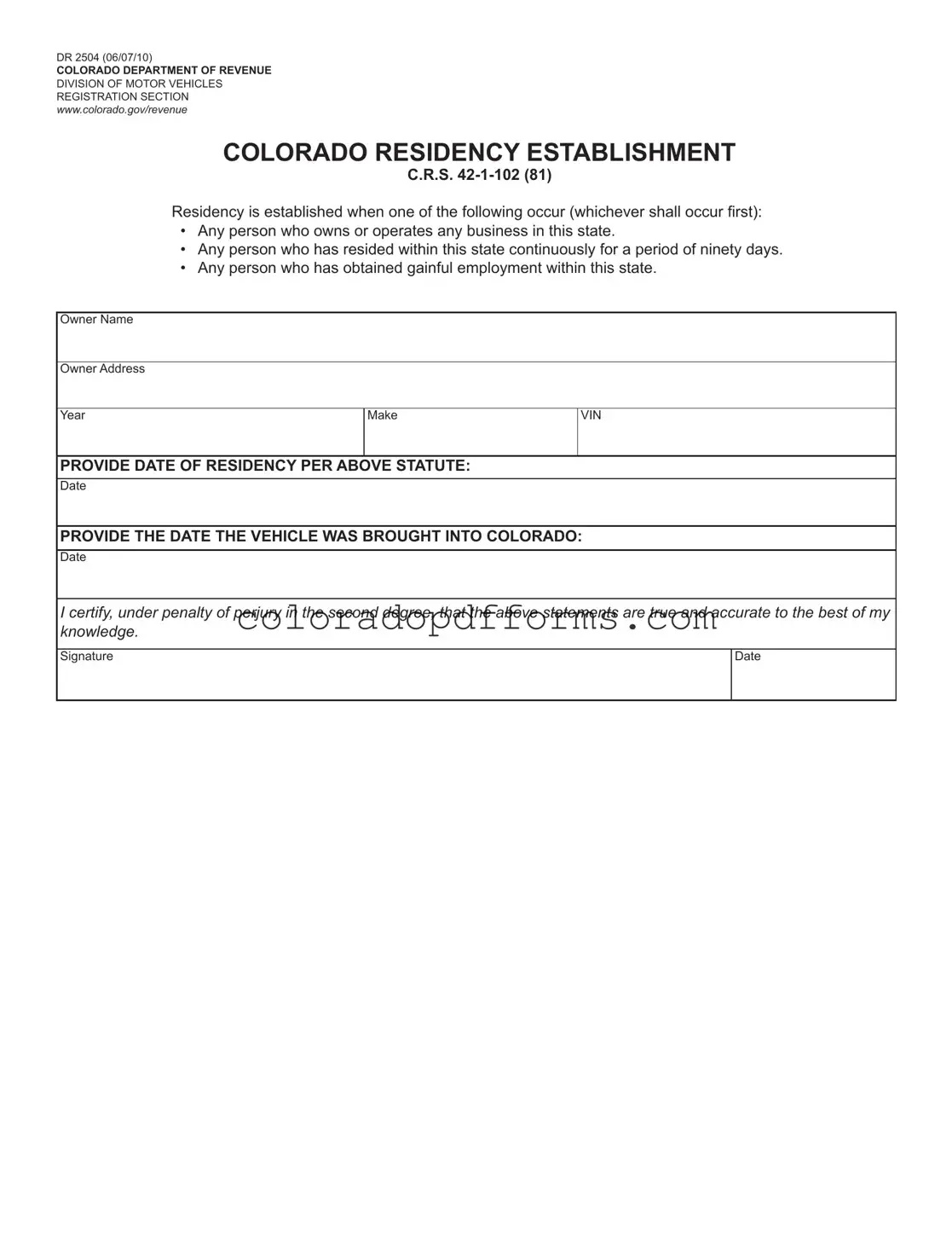 Fill in a Valid Colorado Dr 2504 Template