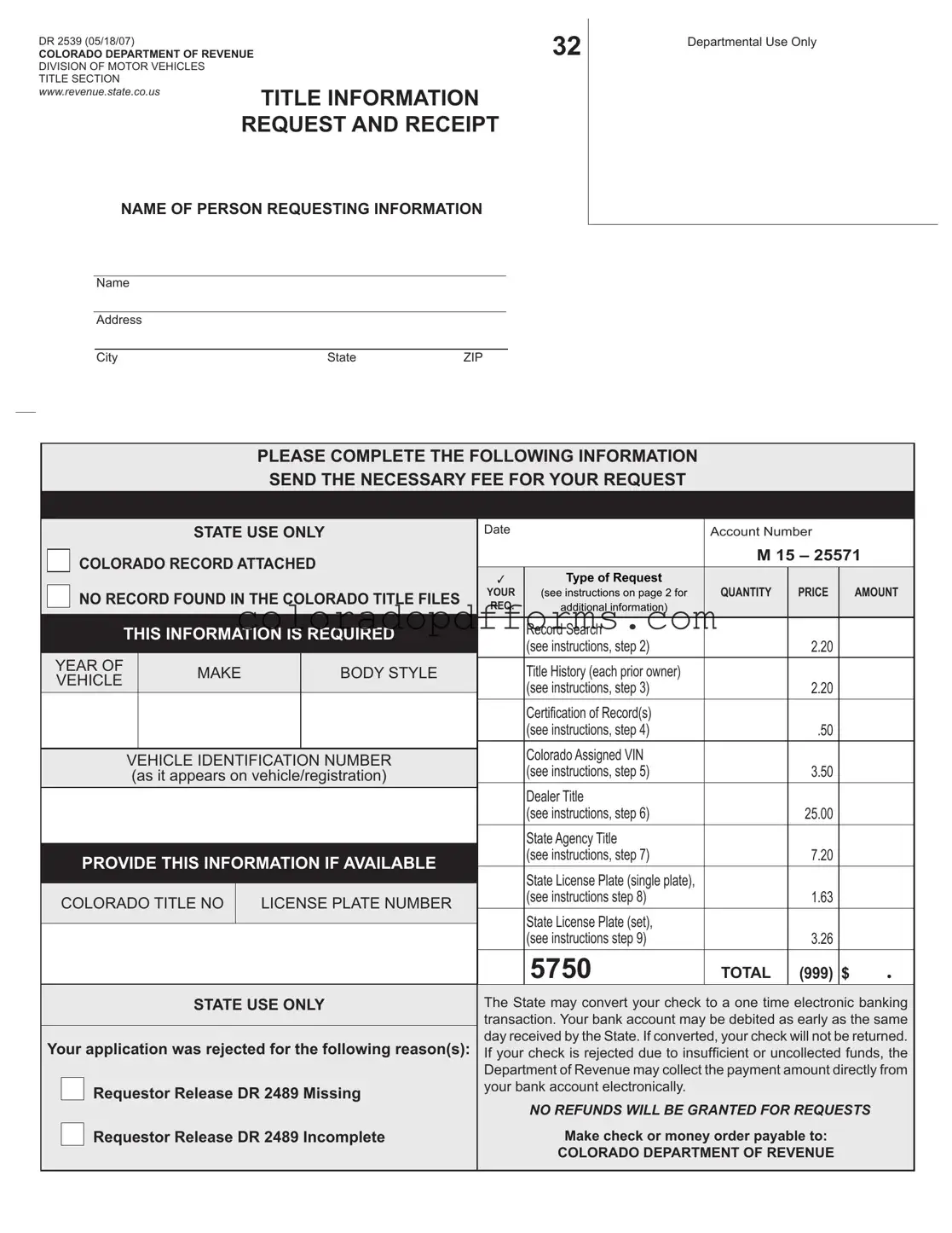 Fill in a Valid Colorado Dr 2539 Template