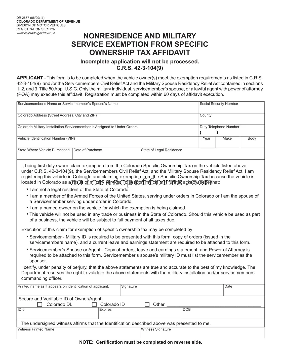 Fill in a Valid Colorado Dr 2667 Template