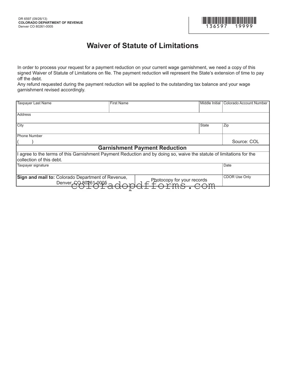 Fill in a Valid Colorado Dr 6597 Template