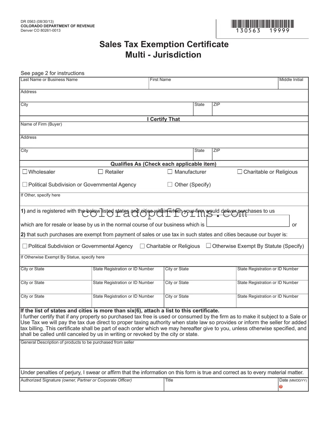 Fill in a Valid Colorado Exemption Template