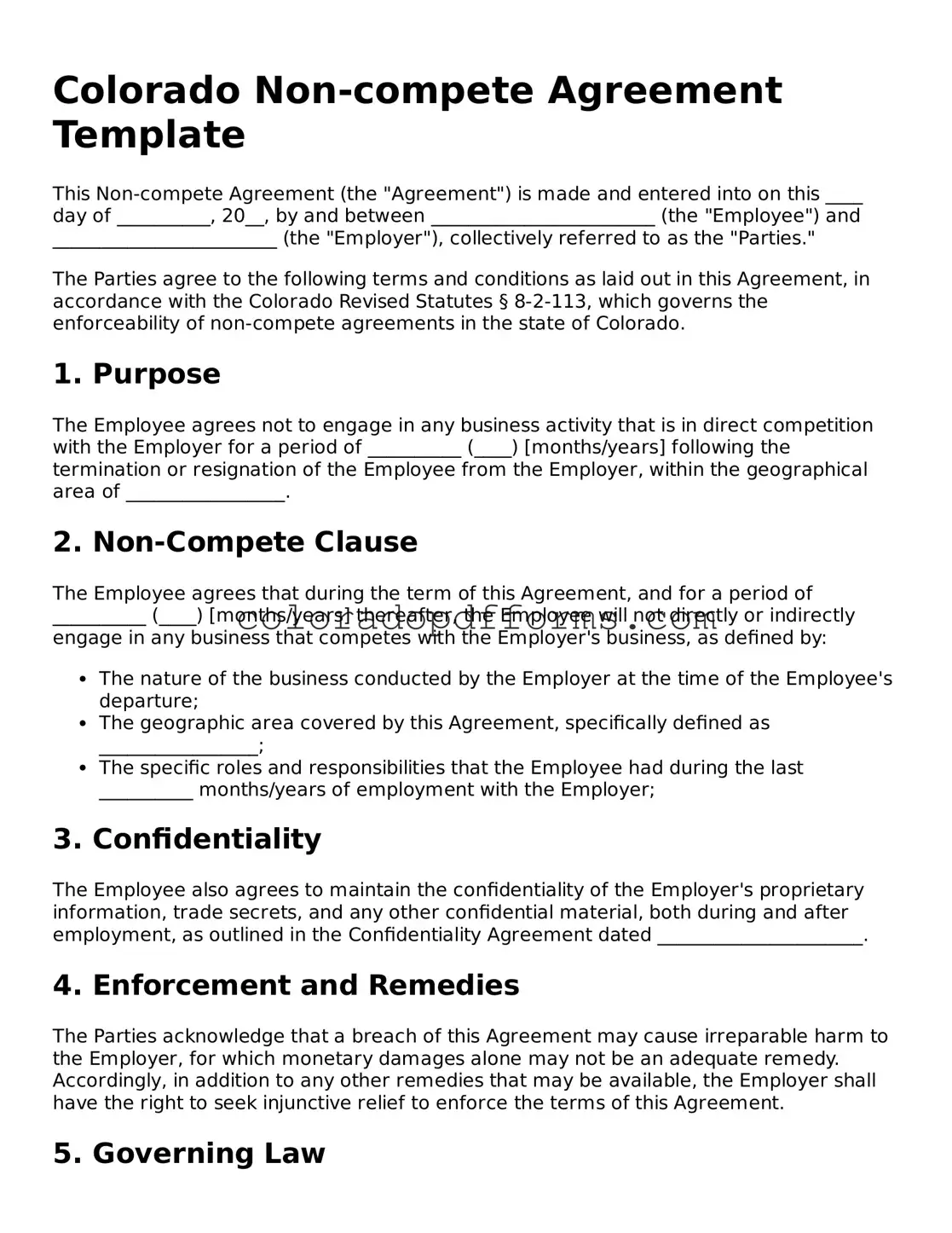 Free  Non-compete Agreement Document for Colorado