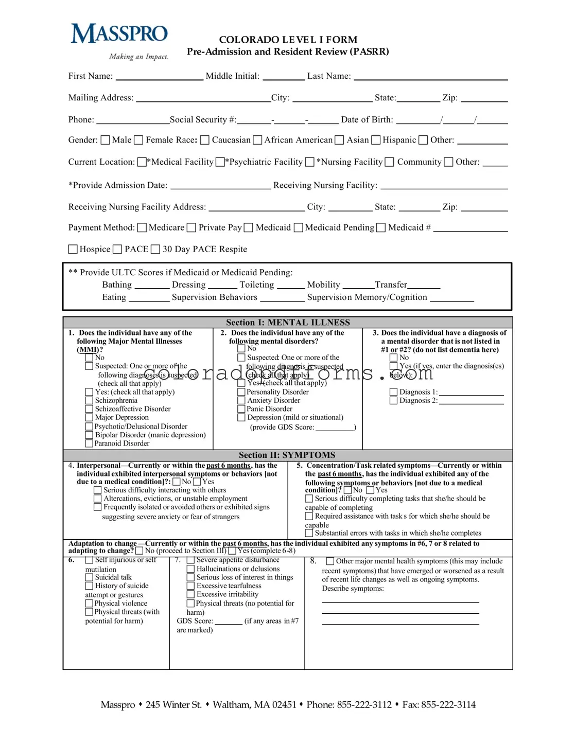Fill in a Valid Colorado Post Admission Level 1 Passr Template