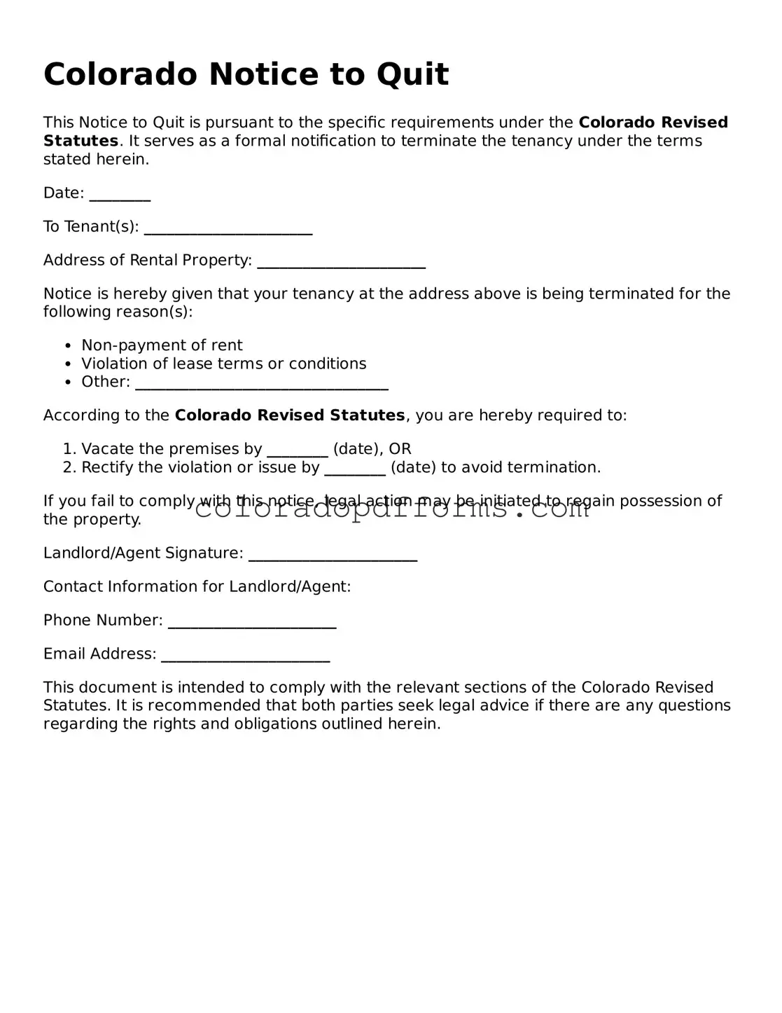 Free  Notice to Quit Document for Colorado