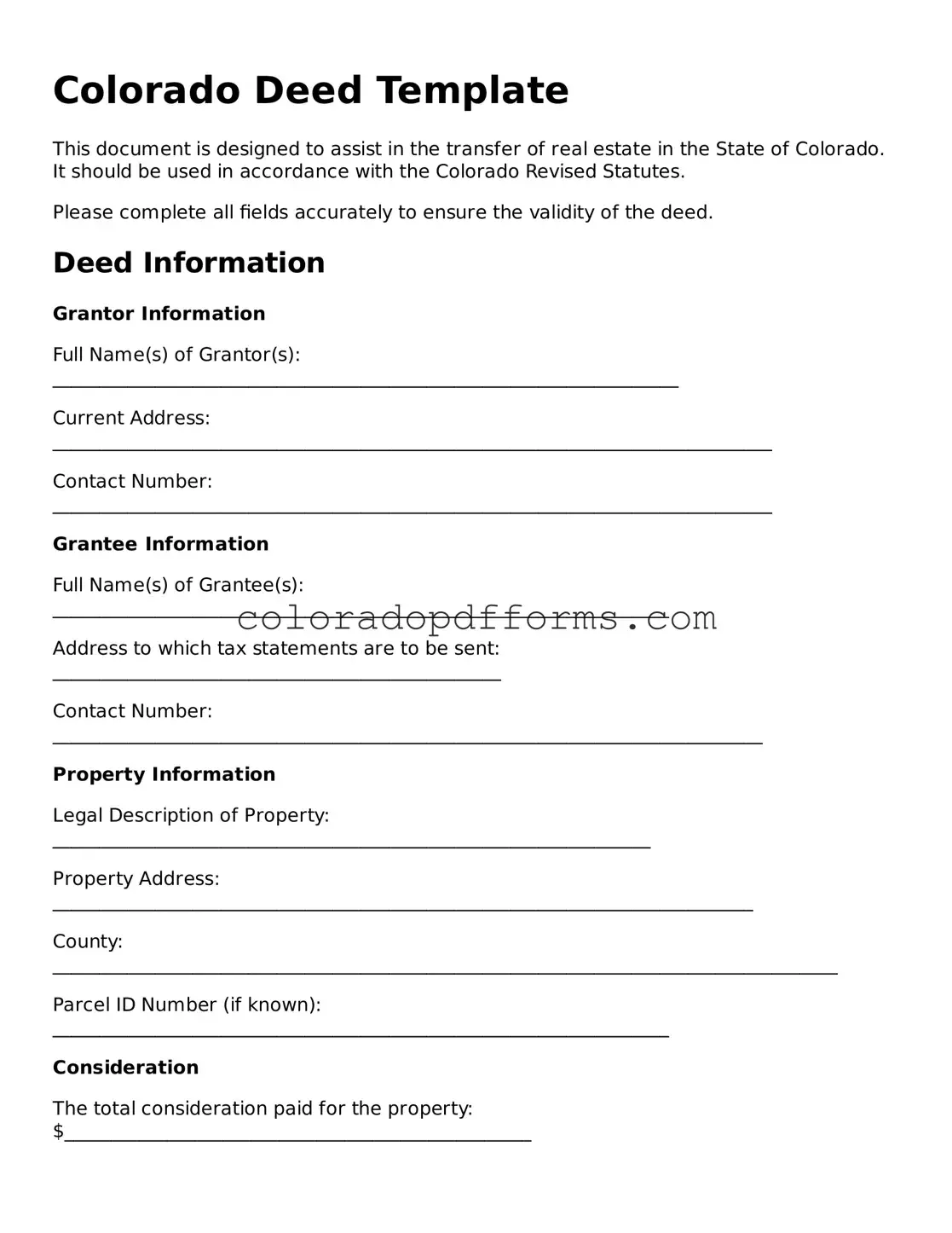 Free  Deed Document for Colorado