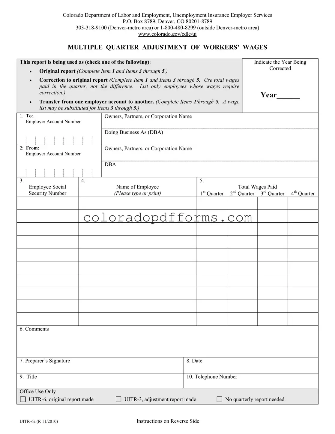 Fill in a Valid Colorado Uitr 6A Template