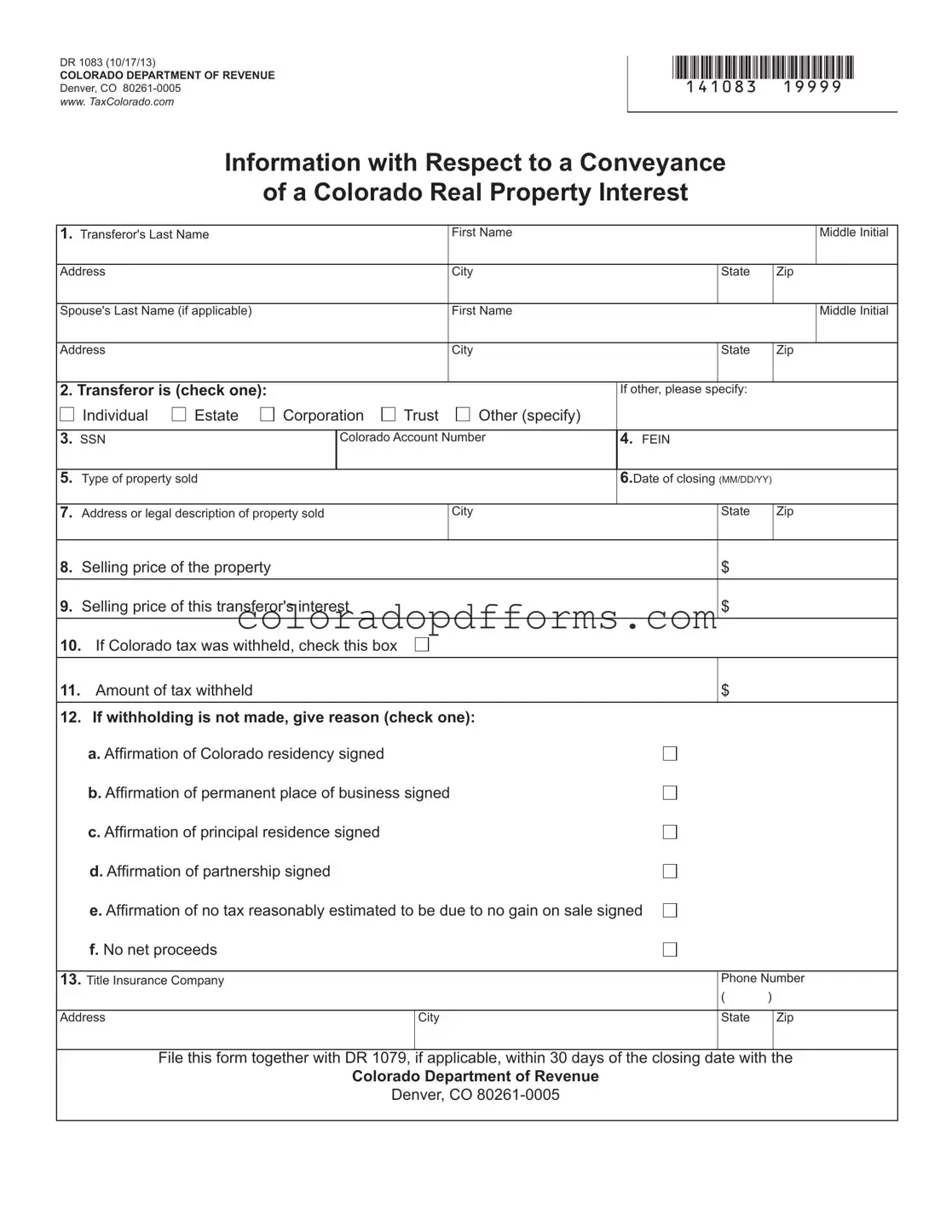 Fill in a Valid Dr 1083 Colorado Template