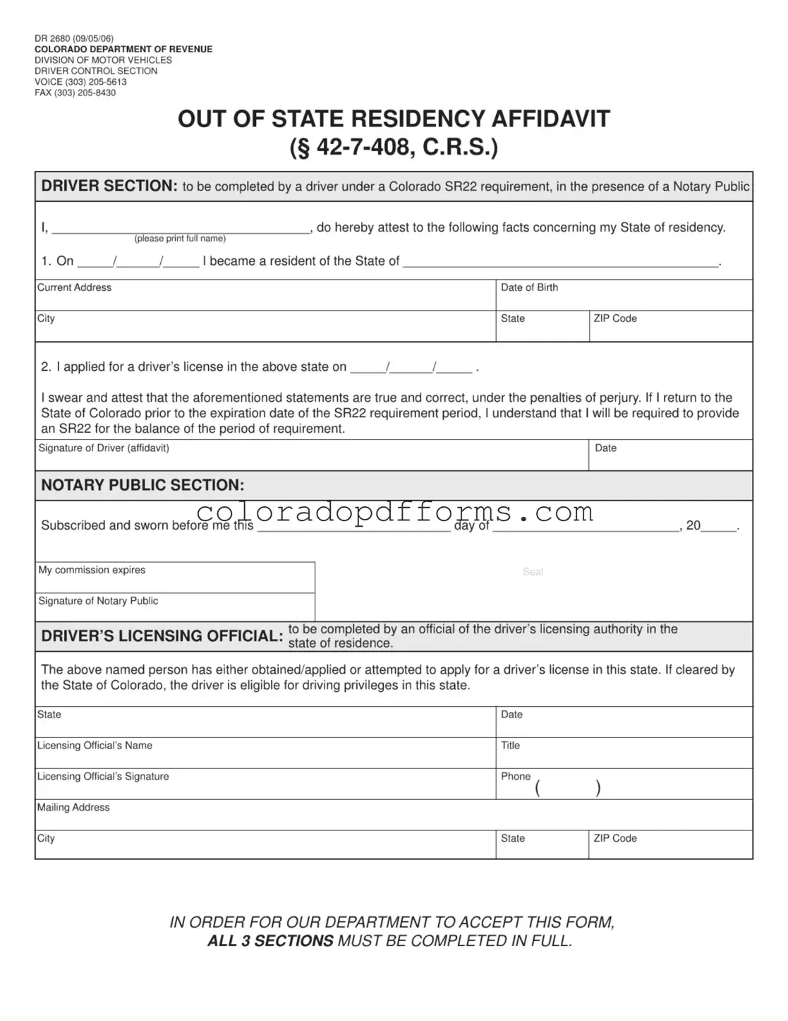 Fill in a Valid Dr 2680 Colorado Template
