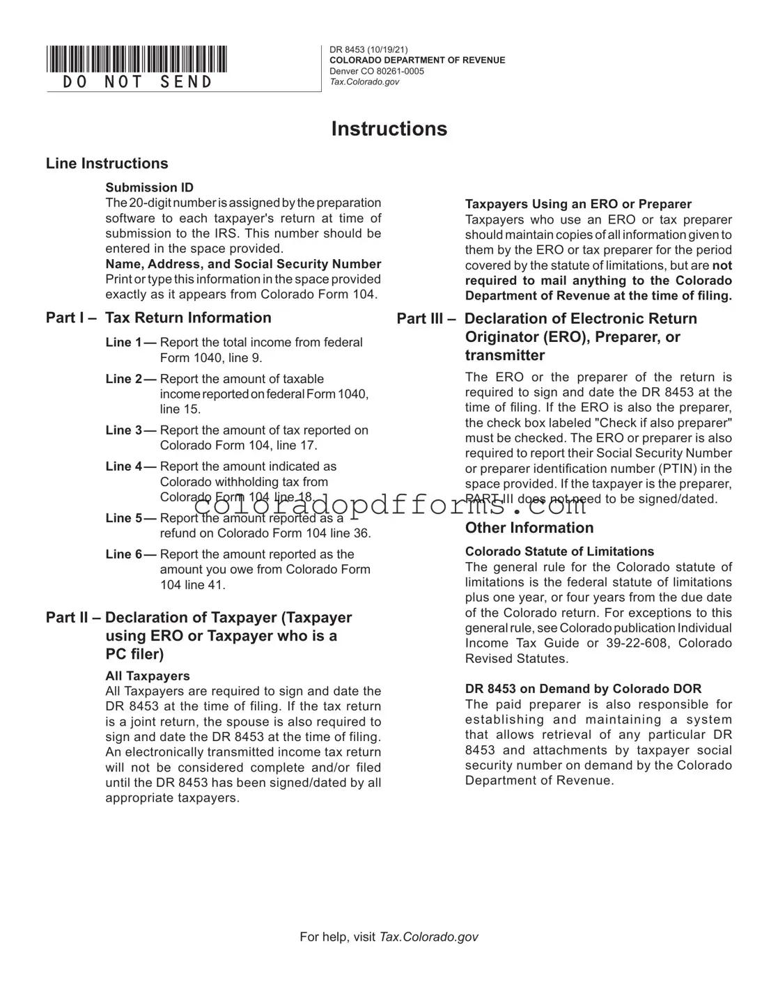 Fill in a Valid Dr8453 Colorado Template