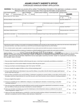 Fill in a Valid Adams County Colorado Concealed Permit Template