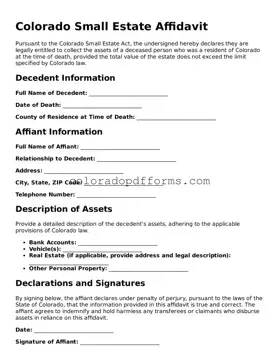 Free  Small Estate Affidavit Document for Colorado