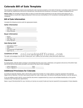 Free  Bill of Sale Document for Colorado