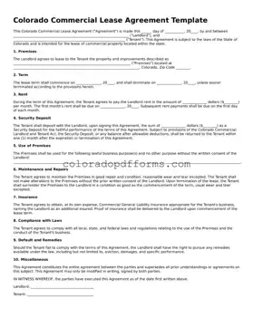 Free  Commercial Lease Agreement Document for Colorado