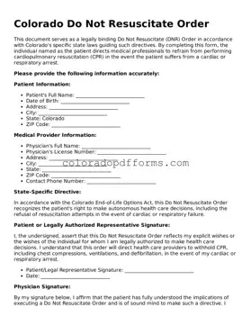 Free  Do Not Resuscitate Order Document for Colorado