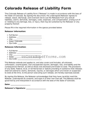 Free  Release of Liability Document for Colorado