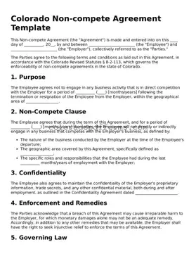 Free  Non-compete Agreement Document for Colorado