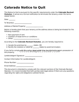 Free  Notice to Quit Document for Colorado
