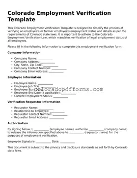 Free  Employment Verification Document for Colorado